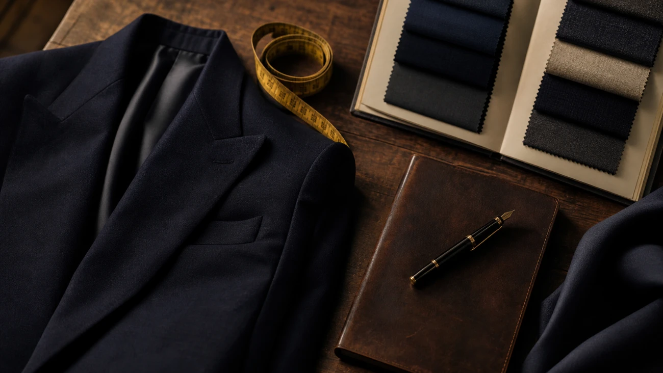 Tailoring workbench with fabric and tape, bespoke suit price in Bangkok at Bespoke Suits Bangkok