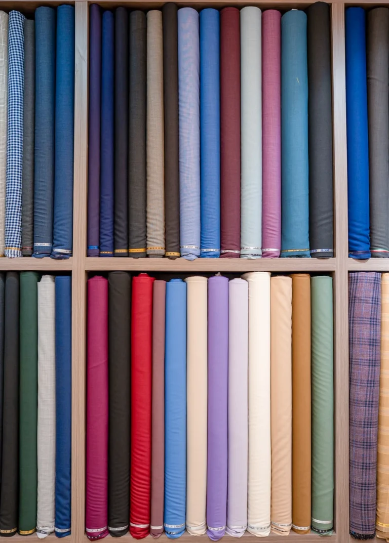 Suit fabric swatches at our Bangkok tailor Sukhumvit shop